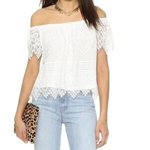 Cupcakes & Cashmere Sunset Pointed Lace Off the Shoulder Crop Top White Small